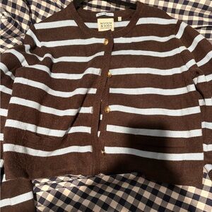 Scotch & Soda Brown and Light Blue Striped Cardigan